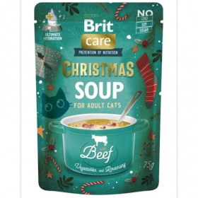 Коледен пауч, празнична рецепта Brit Care Cat Christmas Beef Soup фини прченца говеждо месо в ароматен бульон